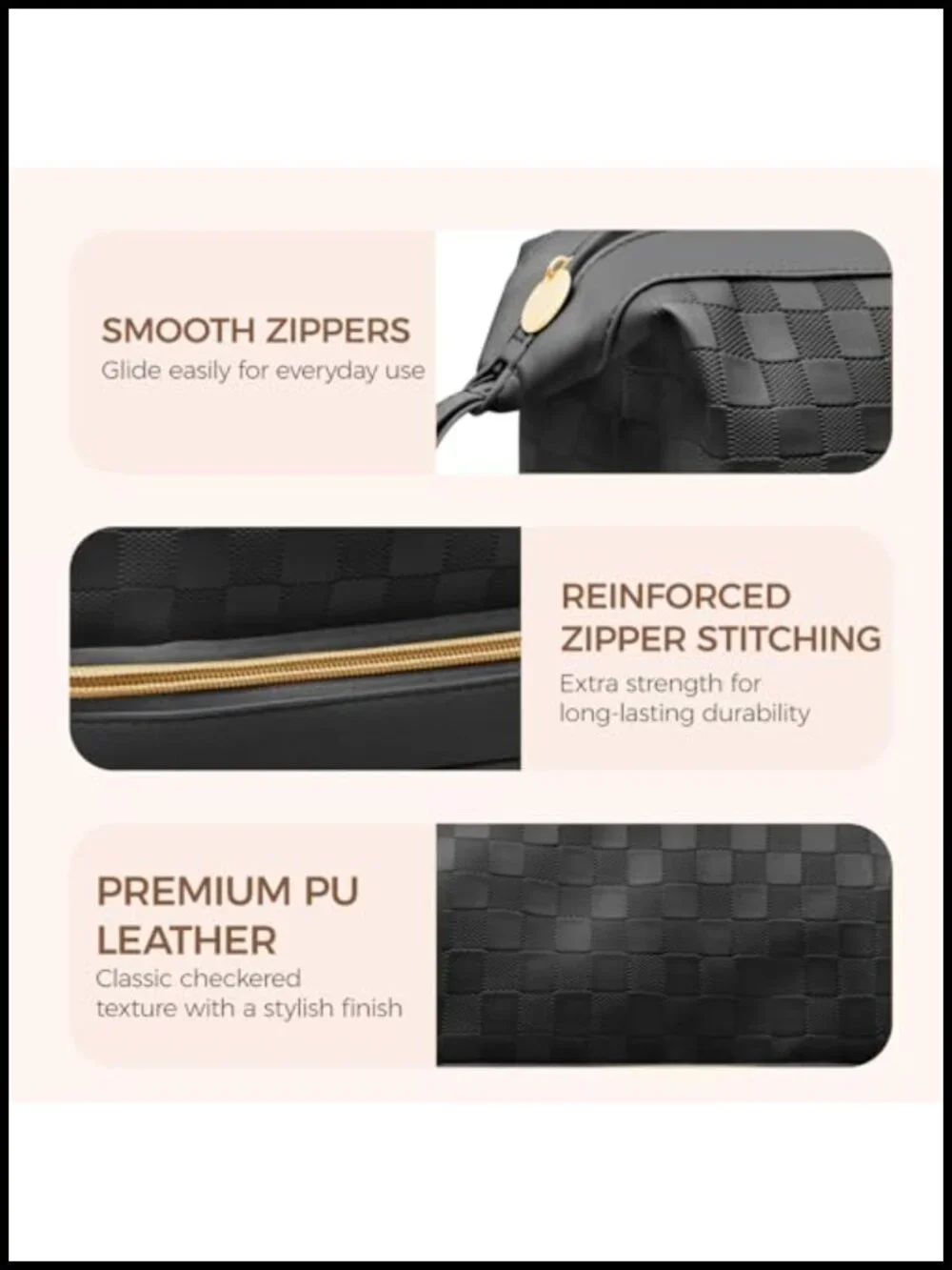 Large Double Layer Travel Makeup Bag with Brush Compartment Waterproof PU